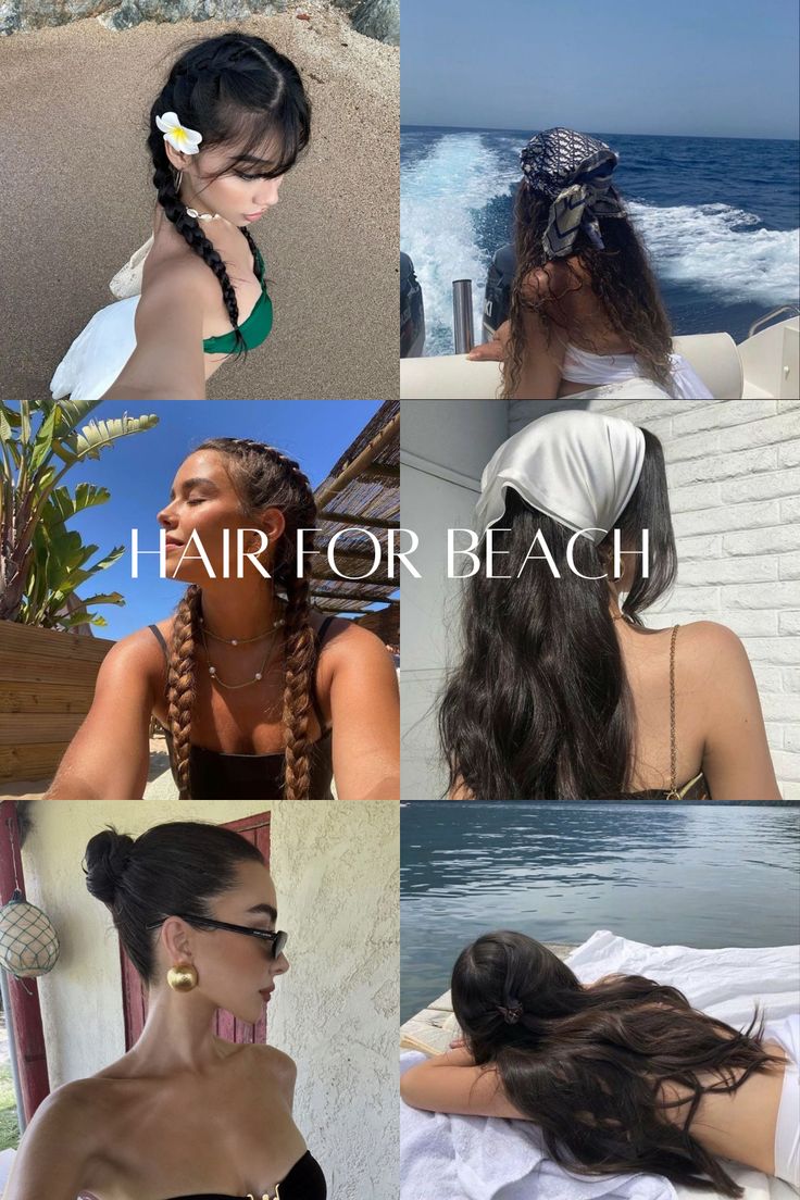 Hairstyle ideas for beach szn #HairForBeach #Ocean #Lake #Water #SummerHairstyles Hair Pool Style, Beach Hairstyles Black Hair, Beach Hairstyles For Swimming, Hairstyles For Getting In Water, Fun Beach Hairstyles, Beach Trip Hairstyles, Beach Club Hairstyles, Summer Waves Hairstyles, Hair Styles For Water Park