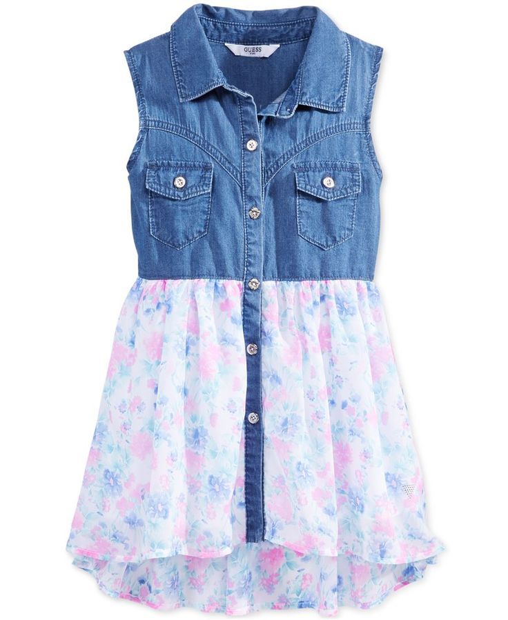 Thrift Store Upcycle Clothes, Kids Fashion Show, Floral Print Chiffon Dress, Guess Kids, Jeans Bags, Kids Dress Wear, Floral Print Chiffon, Denim Crafts, Coupon Book