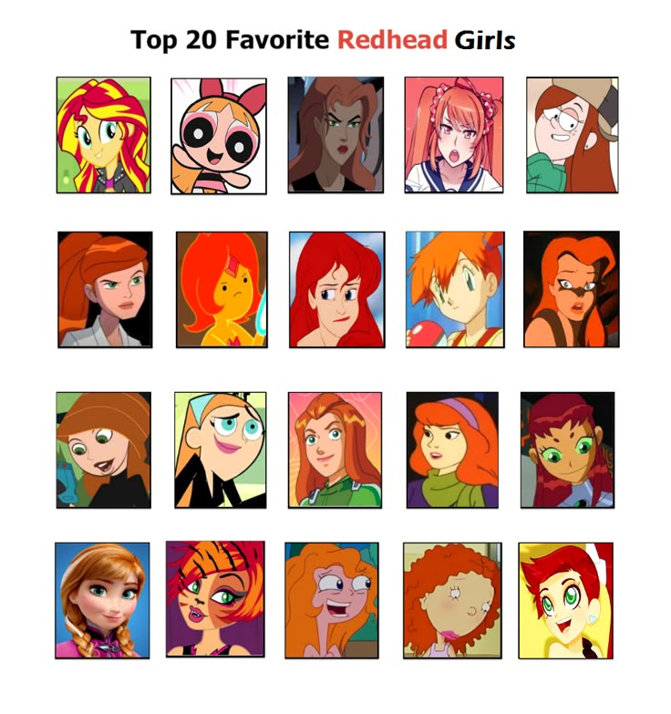 the top 20 favorite redhead girls from disney's animated movie, princess aurora and her friends