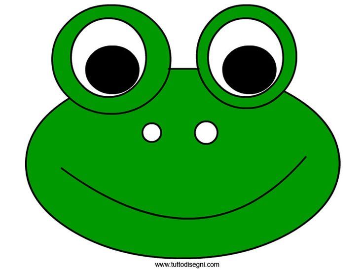 a green frog's face with two large eyes and one small nose, on a white background