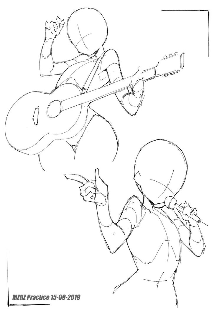 a drawing of two people playing instruments