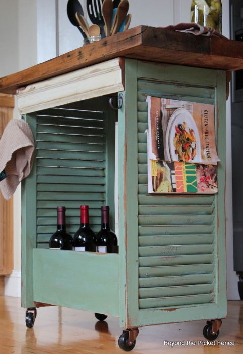 an old cabinet turned into a wine rack