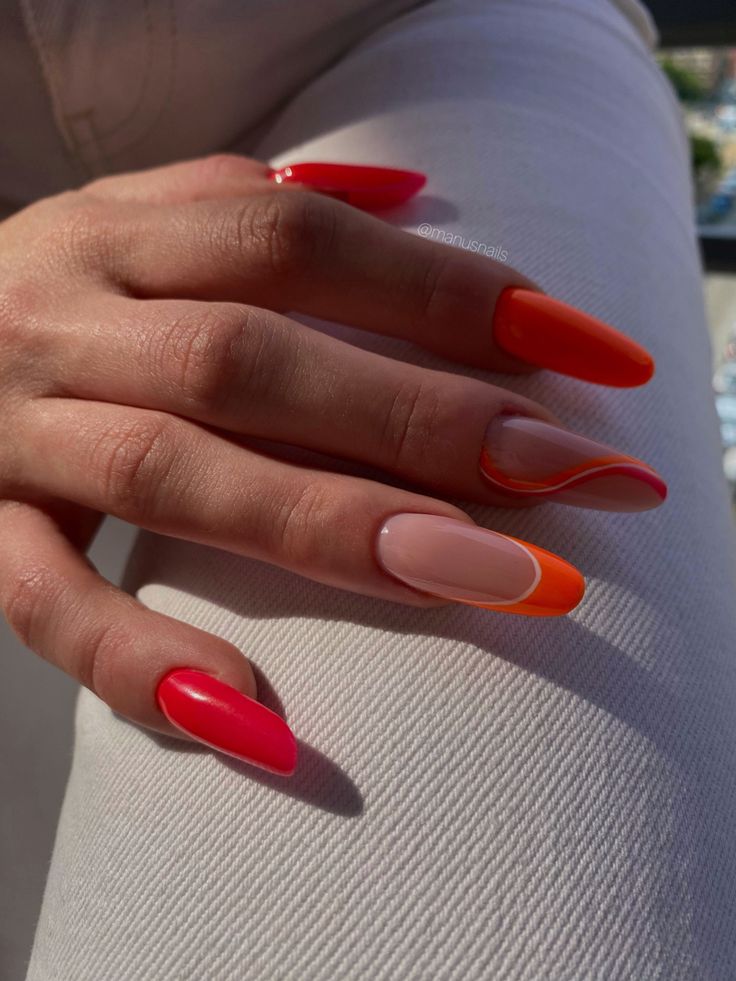 Pink And Orange Nails, French Pink, Horse Tattoo, Neon Nails, Orange Nails, Nail Art Summer, Nails Nails, Trendy Nails, Almond Nails