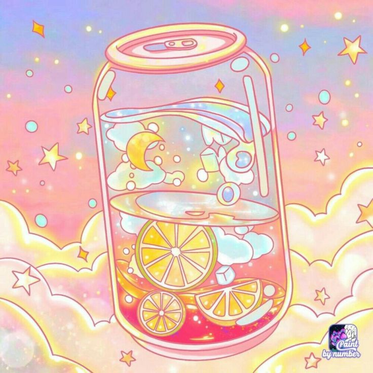 an image of a jar with lemons and stars in it on the sky background