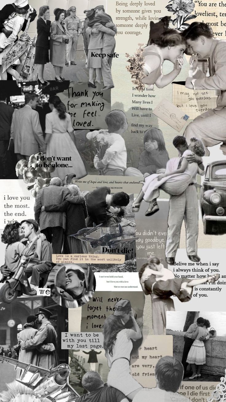 collage of photos with people and words on them, including an old car in the background