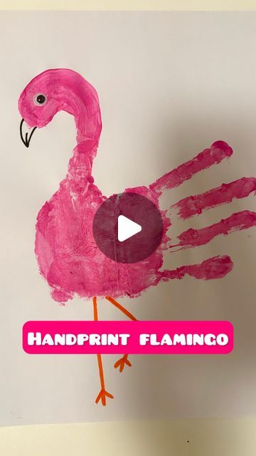 a pink flamingo handprint with the words handprint flamingo written on it