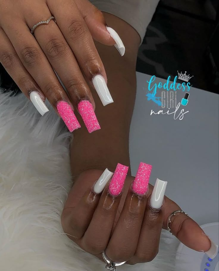 Short Pink Birthday Nails, Work Nails Short, Cute Nails Black Women, Perrywinkle Nails, Birthday Nails 12, Medium Acrylic Nails Square, Acrylic Nails Designs, Nails Short Square, Colored Acrylic Nails