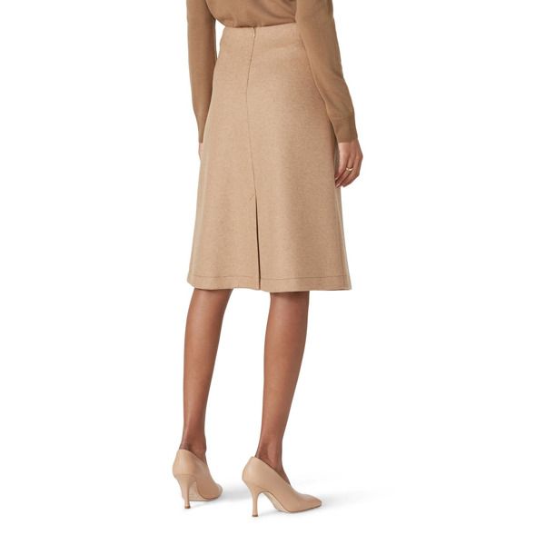 Brown wool (78% Wool, 22% Polyamide). Skirt. Side zipper closure. Fully lined. 27" from waist to hemline. Imported. Chic Wool A-line Skirt, Chic Wool Flared Skirt, Formal Knee-length Skirt For Fall, Chic A-line Wool Bottoms, Chic A-line Wool Skirt, Fall Formal Knee-length Skirt, Wool Midi Skirt For Workwear, Office Wool Flared Skirt, Wool Pleated Office Skirt