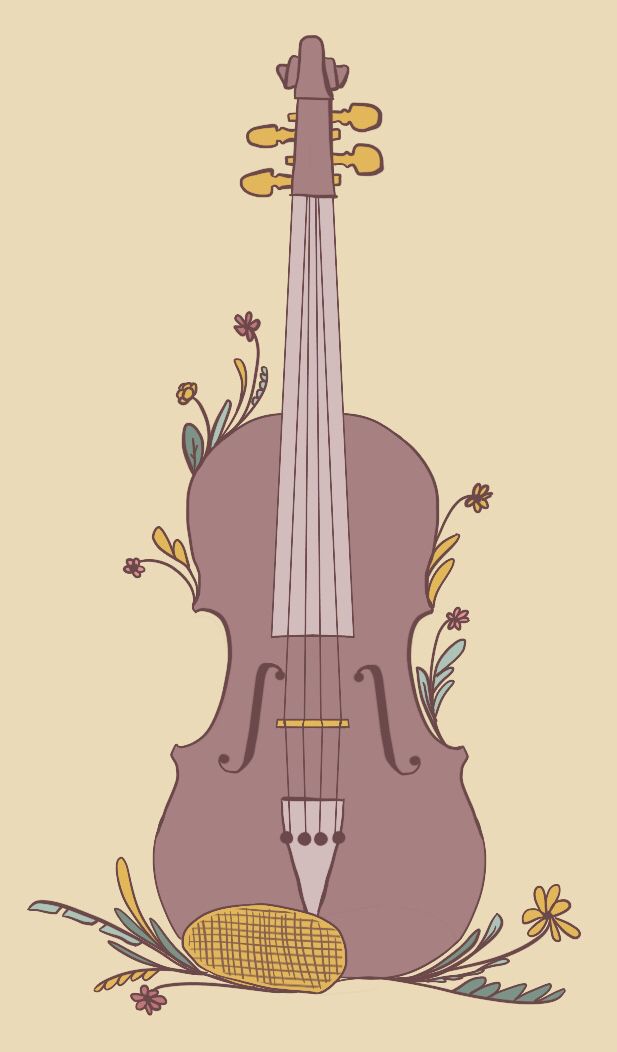 a drawing of a violin with flowers on it