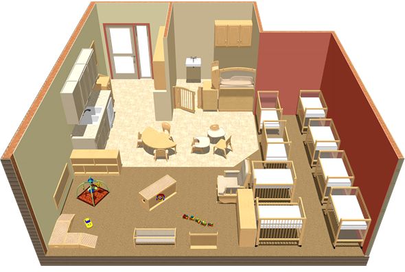 an overhead view of a bedroom and living room in a house with furniture on the floor