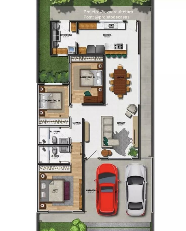 an overhead view of a house with two cars parked in the driveway