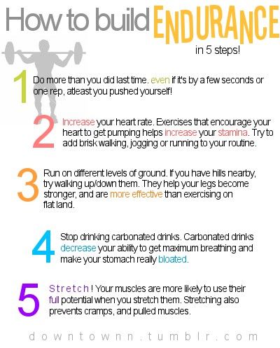 a poster with instructions on how to build endurance in 5 steps