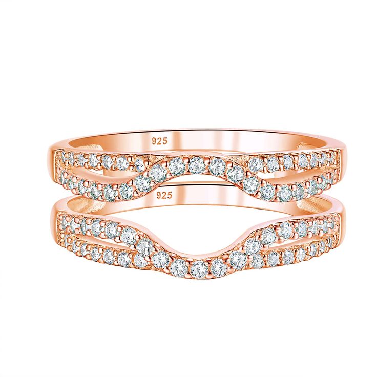 PRICES MAY VARY. Crafted with 18K rose gold plated sterling silver guard ring enhancer for women.Hypoallergenic,lead and nickel-free.Comfortable fit for daily wearing,vacation,working,even during pregnancy. High quality aaaaa cubic zirconia simulated diamond adjustable open wedding band ring enhancers for engagement ring.A captivating silver ring collection. 0.7 carat cz center stone,1.2x1.2mm brilliant round cut.Diamonique engagement rings enhancer guard as a wedding band.Recommend to choose a Engagement Ring Enhancers, Ring Guards Enhancer, Open Wedding Band, Guard Ring, Gold Wrap Ring, Infinity Wrap, Ring Enhancer, Gold Color Ring, Sterling Silver Engagement Rings