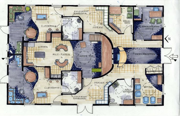 the floor plan for an apartment with three bedroom and two bathroom areas on each side