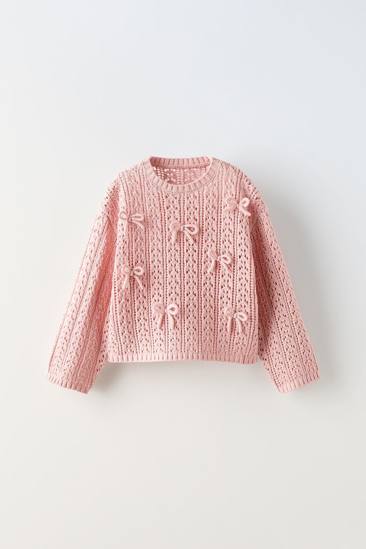 CROCHET BOW SWEATER Zara Shopping, Stylish Baby Girl Outfits, Stylish Baby Girls, Lily Calloway, Bows Pink, Oldest Daughter, Boy Girl Twins, Crochet Bows, Bow Sweater