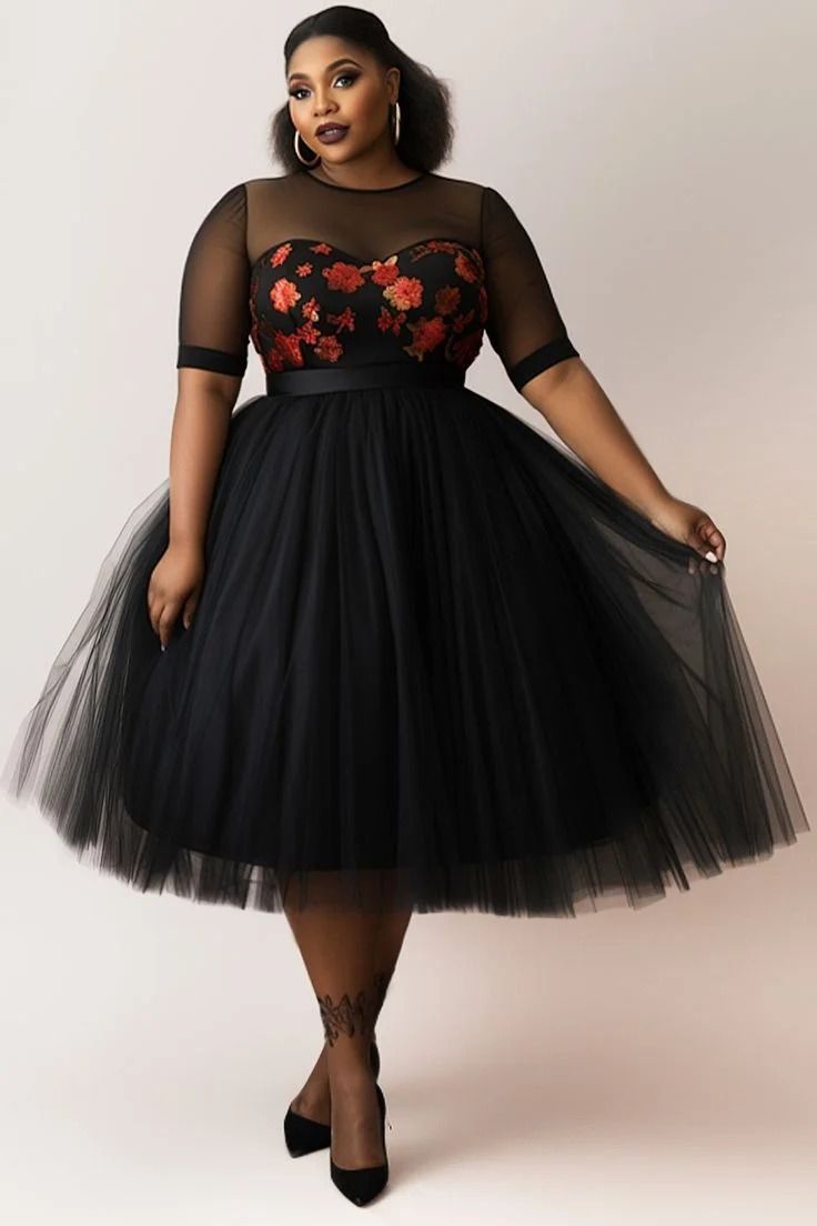 Plus-Size Fashion Styles For Women » YKM Media Round Dress Design, Tea Party Outfits For Black Women, Plus Size Semi Formal, Party Outfit Plus Size, Plus Size Floral Dress, Summer Tips, Black Floral Print Dress, Dresses Occasion, Dinner Dress Classy