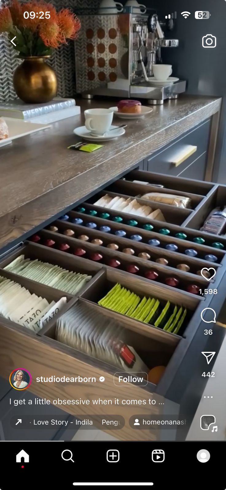 an open drawer on the side of a kitchen counter