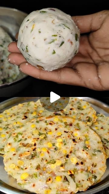 two pictures showing different types of food being served in bowls and on plates with the same person's hand holding an item