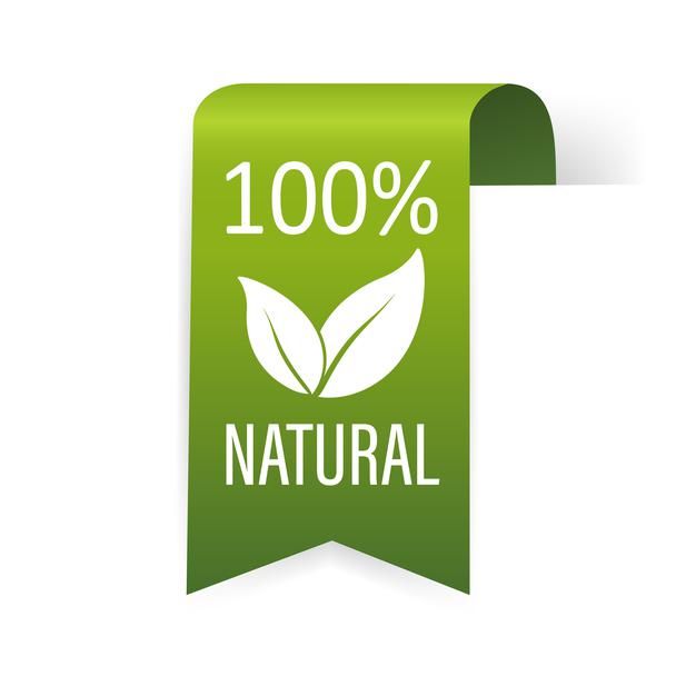 a green sticker with the words 100 % natural written on it and a leaf