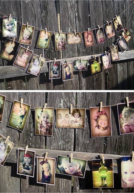 two photos hanging on a clothes line with pins attached to them and the words pin it