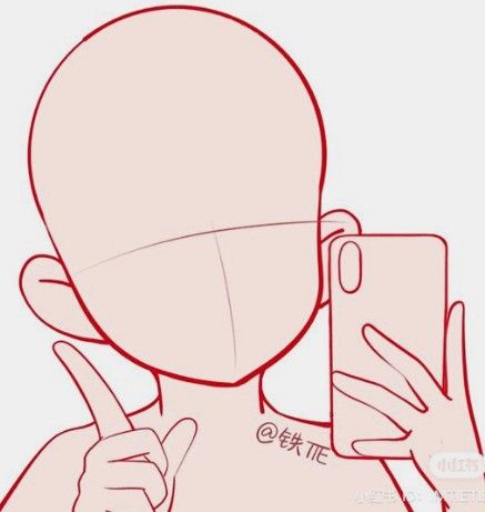 a drawing of a person holding a cell phone in their hand and pointing at the screen