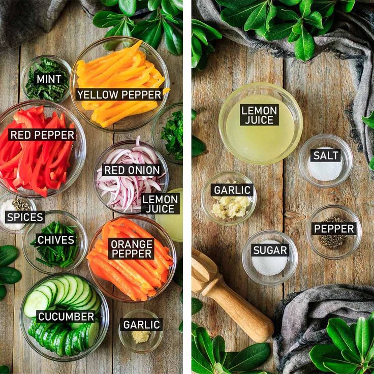 two pictures showing different types of vegetables in bowls and labeled with the names of them