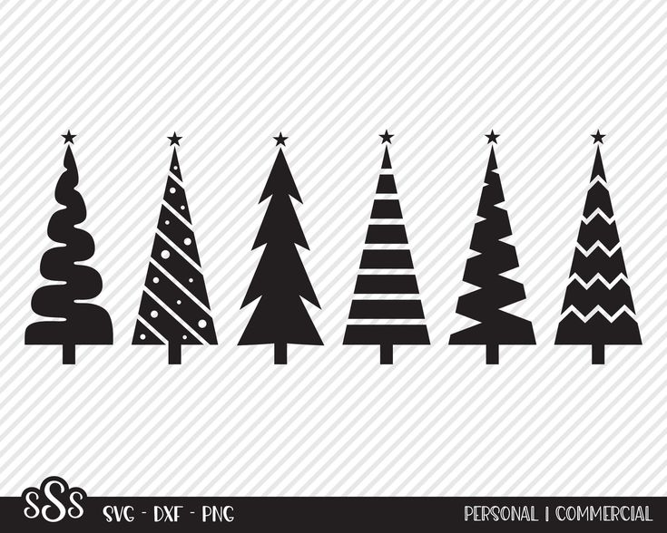 christmas tree silhouettes in black and white