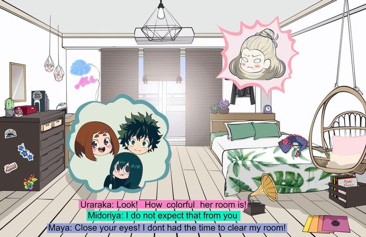 an animated image of two people in a bedroom with the caption'urarak i look how colorful her room is