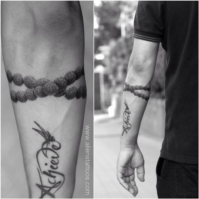 two different tattoos on the arms of people