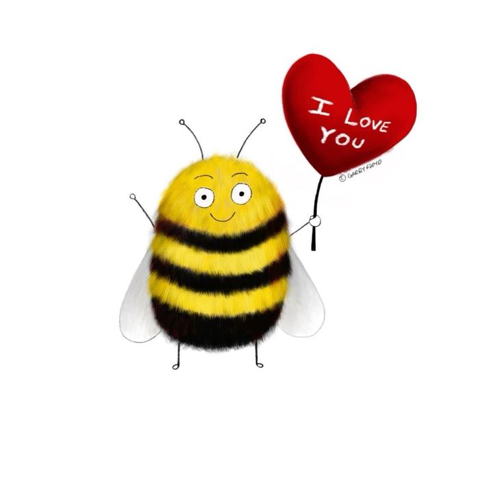 a bee holding a heart shaped balloon with the words i love you written on it