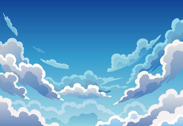 the sky is filled with clouds and birds flying in the blue cloudy sky above it