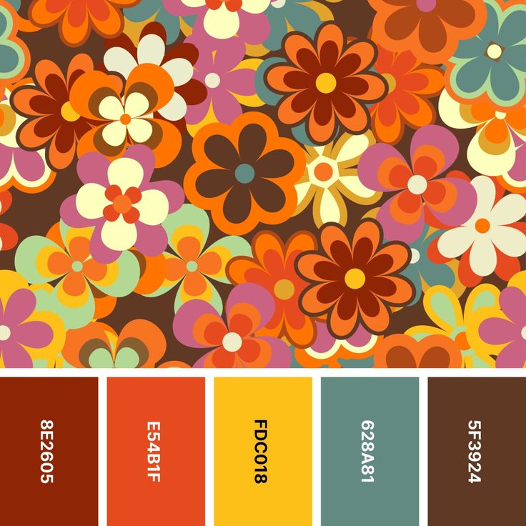 the color scheme for an orange and brown flower pattern