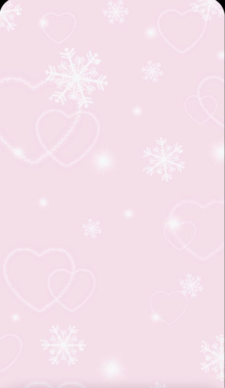 a pink background with hearts and snowflakes