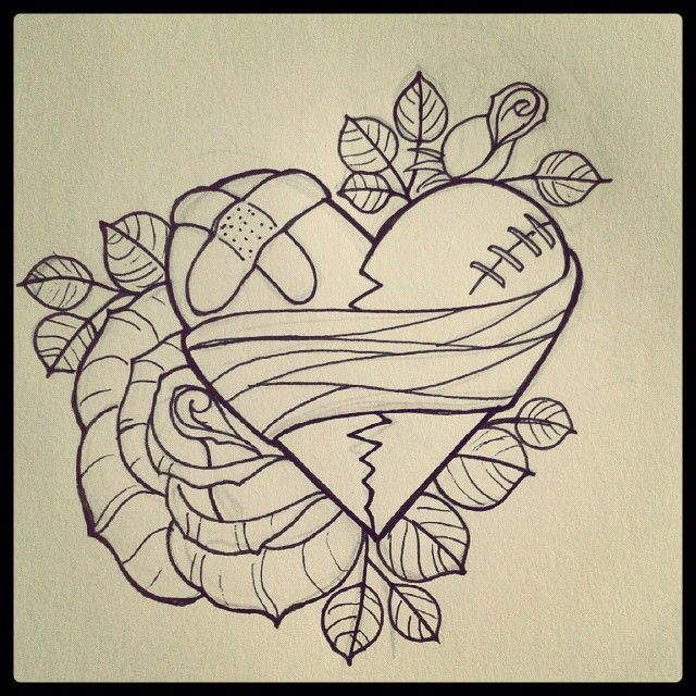 a drawing of a heart with leaves and footballs on it in the shape of a rose