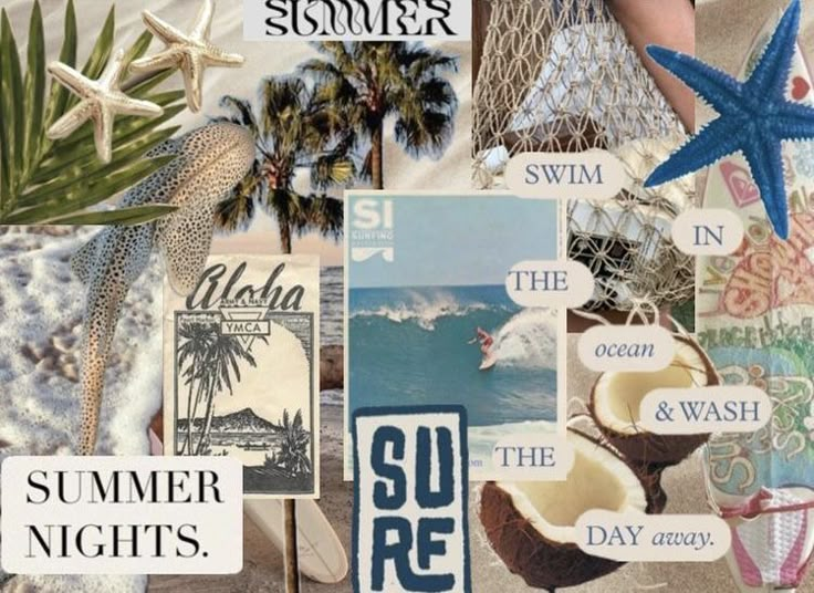 a collage of various images with the words summer nights written on them