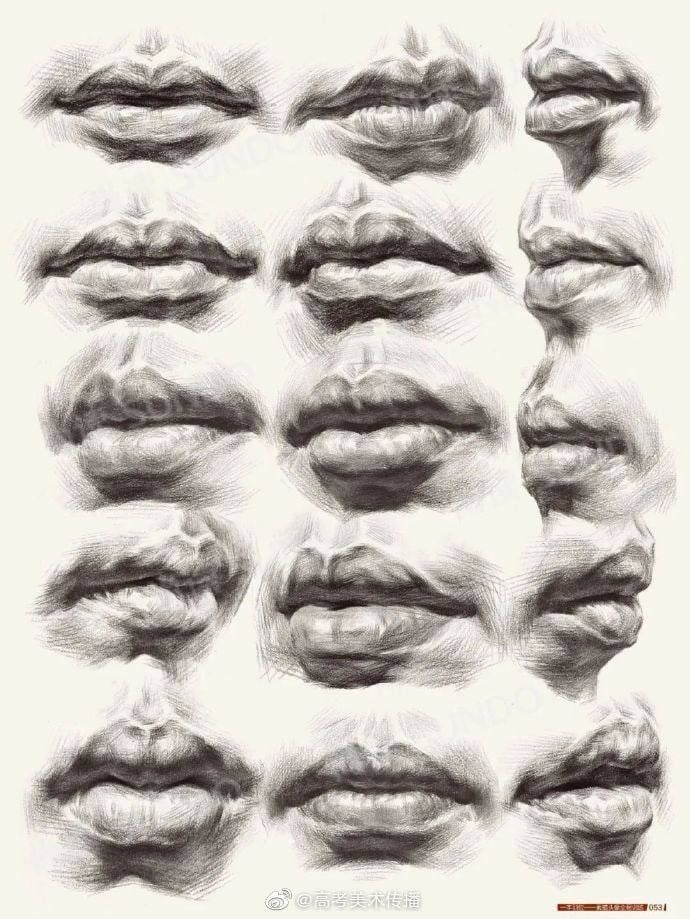 an image of different lips drawn in pencil