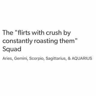 the first with crush by constantly roasting them'squad aries, genni, scorrio, sagitratus, & aquarius