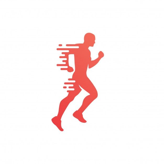 the silhouette of a man running with motion blurs on his face and body, in red