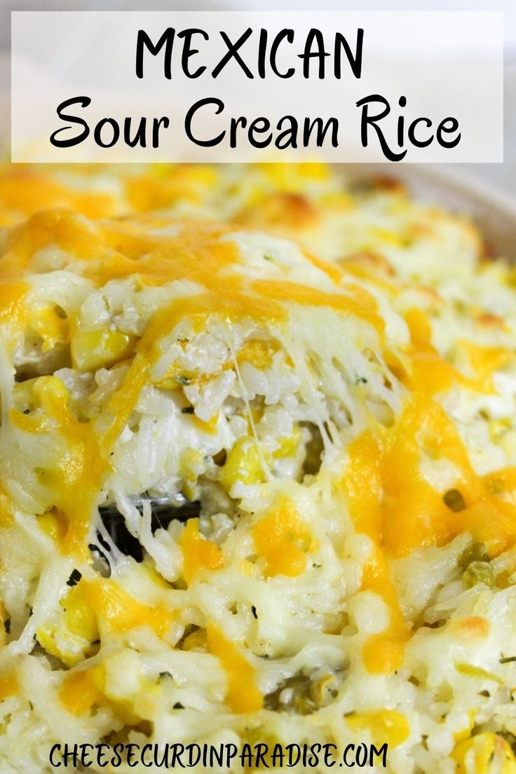 Mexican Sour Cream Rice lifted from pan with spoon. Instant Rice Recipes Side Dishes, Chili Cheese Rice, Sour Cream Rice, Rice Dinners, Rice Casseroles, Rice Recipes Side, Recipe With Sour Cream, Rice Ideas, Starchy Sides