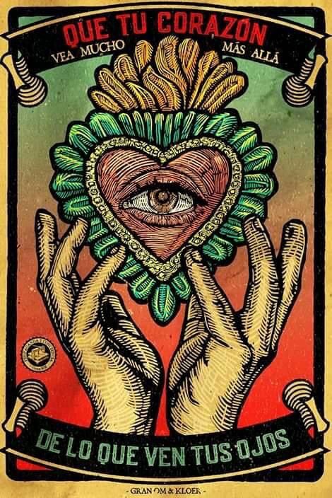 two hands holding up a heart with an all seeing eye in it's center