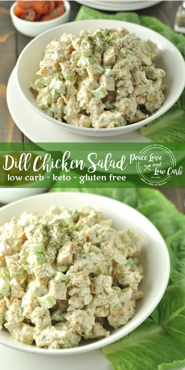 two bowls filled with chicken salad on top of green leaves