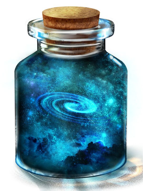 a jar filled with blue liquid sitting on top of a white table next to a wooden lid