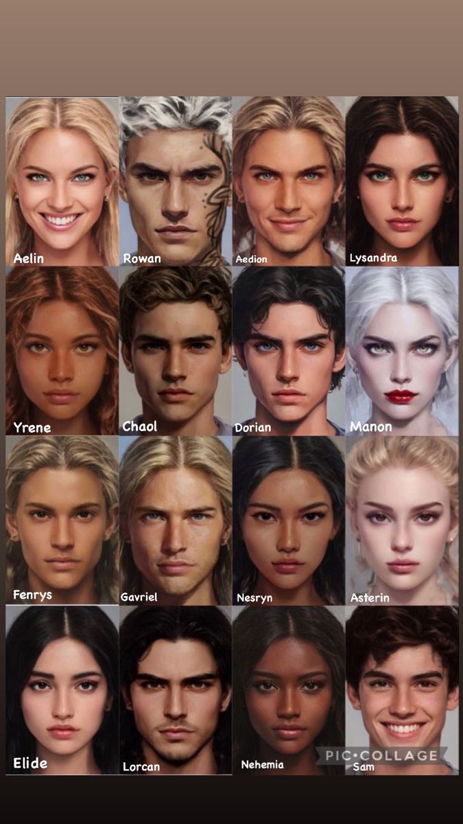 an image of many different faces in the same style and color, all with different hair types