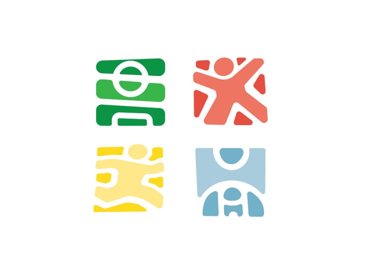 three different colored logos with people in the middle