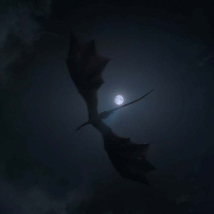 a bird flying in the night sky with its wings spread out to the side, and a full moon behind it