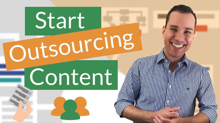 a man standing in front of a sign that says start outsourcing content