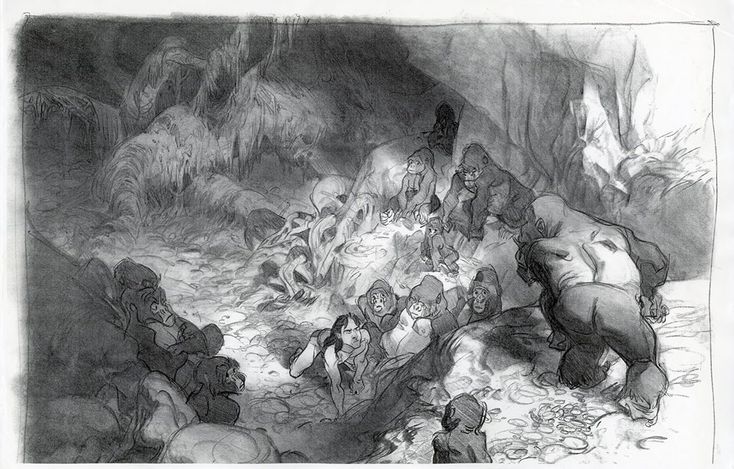 this is an image of a group of people in the cave with elephants and other animals