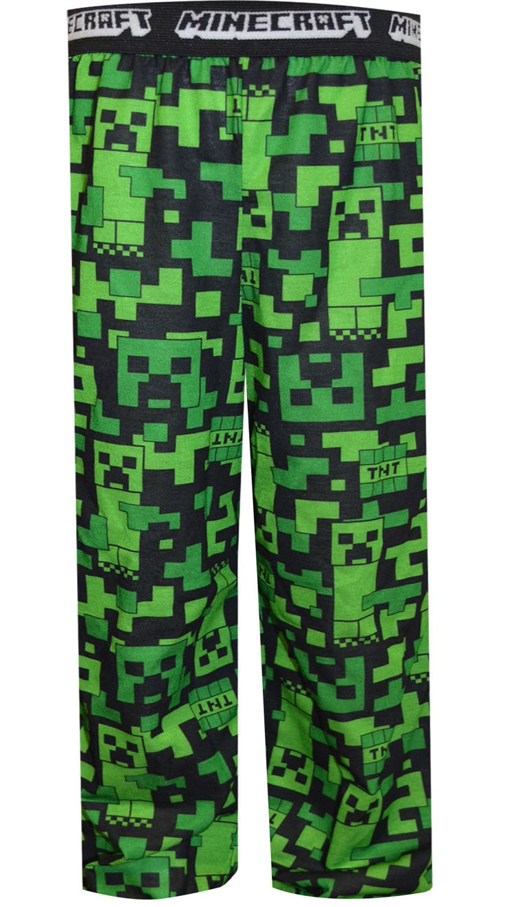 Perfect for Minecraft fans! These flame resistant, lightweight pajama pants for boys feature an all-over print with the iconic Minecraft Creeper and TNT in a pixelated pattern. Perfect comfortable clothes for relaxing and playing his favorite game! Elastic waist, pull on styling. Art Pants Boys, Boys Pjs Pants, Boy Pjs Pants, Scenecore Aesthetic Outfit, Creeper Pillow, Scene Guy, Minecraft Outfits, Minecraft Shirts, Silly Clothes