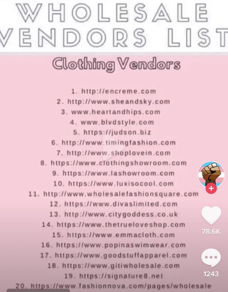 a pink background with white text that says wholesale vendors list, clothing vendor's list