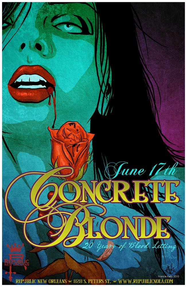 a poster with a woman holding a rose in her hand and the words concrete blonde on it